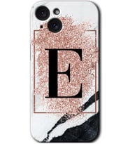 İphone 15 Plus Kılıf HD Desen Baskılı Kılıf - Pembe Mermer Desenli E Harfi