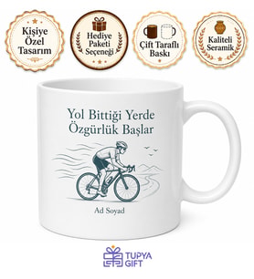 Bisiklet Sever Özgür Ruh Tasarımlı Baskılı Kupa Bardak Sporcu Hediyesi