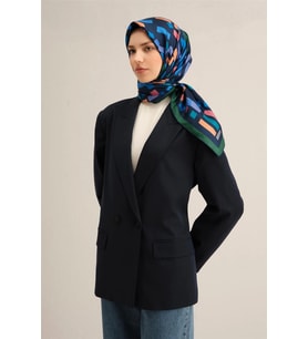 Çiçek Desenli Saf İpek Sura Eşarp 9341 (Lacivert)