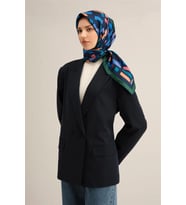 Çiçek Desenli Saf İpek Sura Eşarp 9341 (Lacivert)
