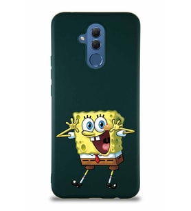 Huawei Mate 20 Lite Soft Premier Kapak Sünger Bob Tasarımlı Silikon Kılıf - Yeşil (Şeffaf)