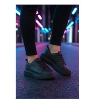 Ayakmod Termo DV-03 Z Siyah Bağcıklı Kadın Spor Ayakkabı (Siyah-Siyah)