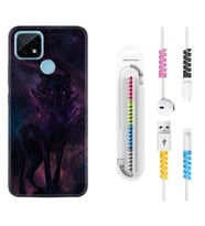Realme C11 C21 C21Y C25Y C11 2021 Kılıf Kablo Koruma Spiral Silikon Black Purple Wolf 1791