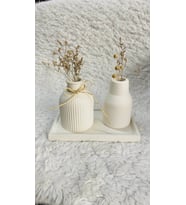 3 lü Kare Tabaklı İskandinav Model Vazo Dekorasyon Set
