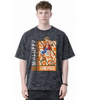 Tasarım Monkey D. Luffy One Piece Anime Baskılı Unisex Oversize Eskitme Yıkamalı Tişört