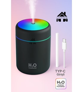 H2O Ultrasonik Hava Nemlendirici ve Aroma Difüzörü, 300 ml, Type-C girişli
