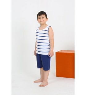 Akbeniz Erkek Çocuk Sıfır Kol Şortlu Beyaz Penye Pijama Takımı 20435