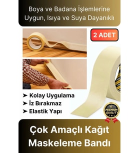 Çok Amaçlı Isıya Suya Dayanıklı Kolay Sökülebilen 25mt Krep Kağıt Maskeleme Boya Badana Bandı-2 Adet
