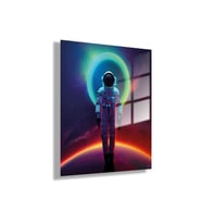 Temperli Gerçek Cam Tablo Neon Renkli Uzay ve Astronot