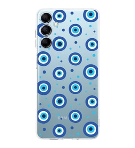 PrintiFy Samsung Galaxy M14 ile Uyumlu Nazar Boncuğu 1 Baskılı Kamera Korumalı Şeffaf Silikon Kılıf