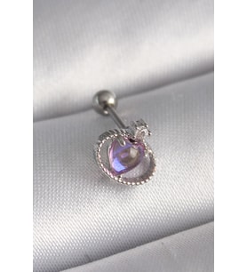 316L Çelik Gümüş Renk Mor Mineli Kalp Zirkon Taş Detay Tragus Piercing 5886 - SSSSSS4625-4054
