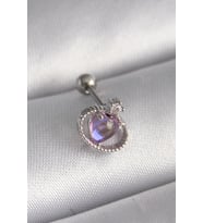 316L Çelik Gümüş Renk Mor Mineli Kalp Zirkon Taş Detay Tragus Piercing 5886 - SSSSSS4625-4054