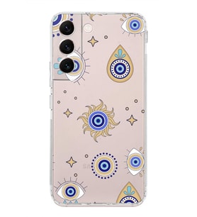 PrintiFy Samsung Galaxy S22 ile Uyumlu 1mm Slim Fit Nazar Boncuğu 5 Baskılı Şeffaf  Kılıf