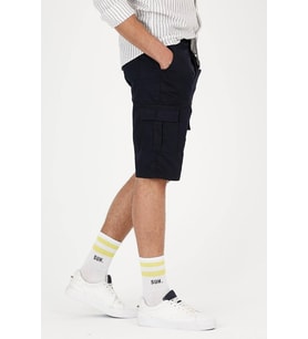 Erkek Kargo Yandan Cepli Esnek Kumaş Slim Fit Kapri Şort (Lacivert)