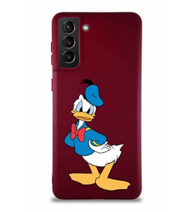 Samsung Galaxy S21 Plus Soft Premier Kapak Donald Duck-D Tasarımlı Silikon Kılıf - Mürdüm (Şeffaf)