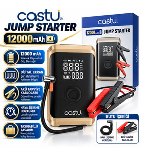 CS70 Plus 12000mAh Akü Takviye Cihazı 4ü 1 Arada Jump Starter Kompresör Powerbank 150 PSI