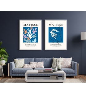 Mavinin Büyüsü Matisse  Duvar Tablosu Çerçeveli 2'li Set Beyaz Renk 35 x 50 Boyut/Ebat