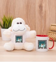 Kişiye Özel Kalp Detaylı Fotoğraflı  Peluş Koyun ve Kırmızı Kupa