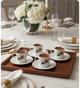 REGNA HOME Fine Living Regna Home Gül İşlemeli 12 Parça 6 Kişilik Sade Porselen Kahve Seti