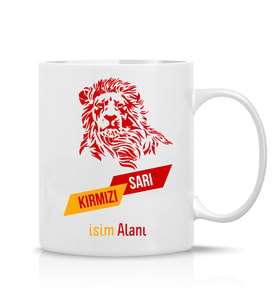 Kişiye özel Sarı Kırmızı Aslan Figürlü Hediye Çay Kahve Kupa Bardak-Taraftar Hediye