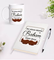 BK Gift Kişiye Özel Bu Adam Benim Babam Tasarımlı Beyaz Defter Kalem Kupa Seti - Model 1