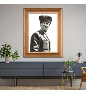 Altın Varaklı Çerçeveli Paspartulu Atatürk Tablo TR1108 (Gold)