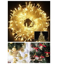 Özel 3 lü Yılbaşı Seti 12’li Gold Yılbaşı Ağacı Topu 12 Adet Çam Ağacı Çanı 10 Metre Peri Led Işık (Çok Renkli)