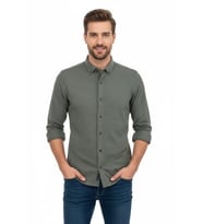Erkek Spor Slim Fit Uzun Kol Petek Dokulu Gömlek BGL-ST04823 (Haki)