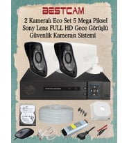 BESTCAM 2 Kameralı Eco Set 5 Mega Piksel Sony Lensli Full HD Gece Görüşlü Güvenlik Kamerası Sistemi 250 GB HDD