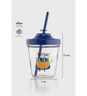Renga Aura Summer Baby Desenli 350 ml Tritan Pipetli Çocuk Bardak 142022 Fuşya (Mavi)