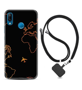 Huawei P20 Lite Mate 10 20 Lite Pro P40 Lite KılıfBoyun Askılı Silikon Harita ve Uçak 1777