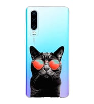 PrintiFy Huawei P30 ile Uyumlu 1mm Slim Fit Kedi 3 050d Baskılı Şeffaf  Kılıf