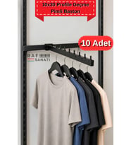 10 Adet - Pimli Baston Ab-1 Uyumu - 10x30 Profile Geçme - Pimli Baston Askılık 35 cm Mağaza Raf Askılık Aparatı Siyah