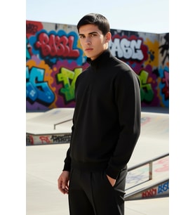 Erkek Dik Yaka Standart Kol Sweatshirt %51 Pamuk %39 Polyester %9 Poliamid %1 Elastan Spor