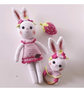 Şeker Tavşan Vikvik Çıngırak Amigurumi Organik Oyuncak