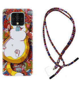 Tecno Camon 16 18P Pova Kılıf Boyun Asklı Rasta Silikon Tombul Kedi 1739