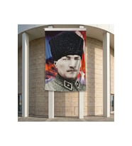 Üniformalı Kalpaklı Gazi Mustafa Kemal Atatürk Poster Bayrak Premium Raşel Kumaş ATA24 2x3m