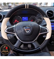 Dacia Duster Dikme Direksiyon Kılıfı Delikli Deri Parlak Siyah Bej Detay Çift Yüzük ve Dikiş 2018-2021