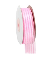 Şifon Kurdele, 4 Yollu ve Saten Çizgili, 2,50 cm x 23 mt - PEMBE