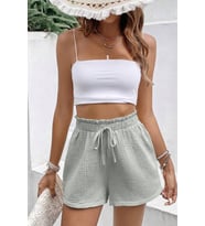 Ghassy Co. Kadın %100 Cotton Müslin Tatil Ev İçi/Dışı Kullanım Cepsiz Beli Bağcıklı Şort (Gri)