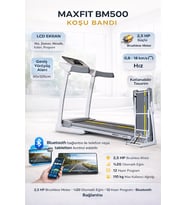MAXFIT BM500 Otomatik Eğimli Koşu Bandı 2,5 HP Brushless Motor Bluetooth Destekli (A.Gri)