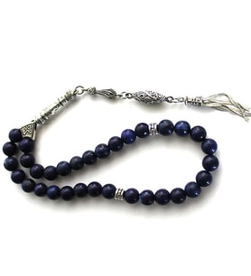 Lapis Lazuli Doğaltaş 33lü 8 mm Küre Kesim Gümüş Kaplama Püskül Tespih