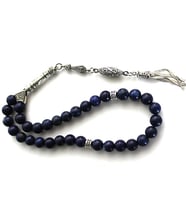Lapis Lazuli Doğaltaş 33lü 8 mm Küre Kesim Gümüş Kaplama Püskül Tespih