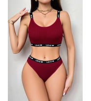 Kadın Bordo Love Yazılı Sütyen Kilot Takımı 5157