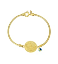 Barika Jewelry Kadın 14 Ayar Balık Sırtı Zincirli Tuğralı Bileklik (Altın)