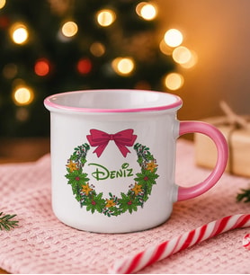 BK Gift Kişiye Özel İsimli Yılbaşı Tasarımlı Pembe Emaye Kupa Bardak -6, Arkadaşa Hediye, Yeni Yıl Hediyesi