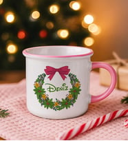 BK Gift Kişiye Özel İsimli Yılbaşı Tasarımlı Pembe Emaye Kupa Bardak -6, Arkadaşa Hediye, Yeni Yıl Hediyesi