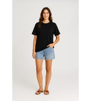 Kadın Bisiklet Yaka Oversize %100 Pamuk T-Shirt (Siyah)