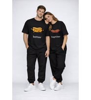 Better Together Baskılı Sevgili Kombini Çift Tişört Oversize Unisex Çift Kombin (Siyah)