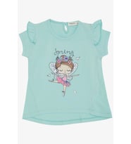 Breeze Kız Çocuk Tişört Bahar Temalı Balerin Kız Baskılı 1.5-5 Yaş, Su Yeşili